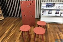 Coloured through MDF display stand and stools